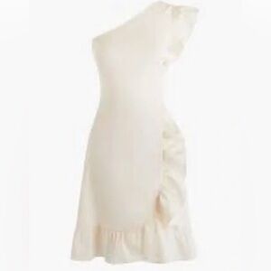 J Crew one shoulder ruffled taffeta cream color dress
